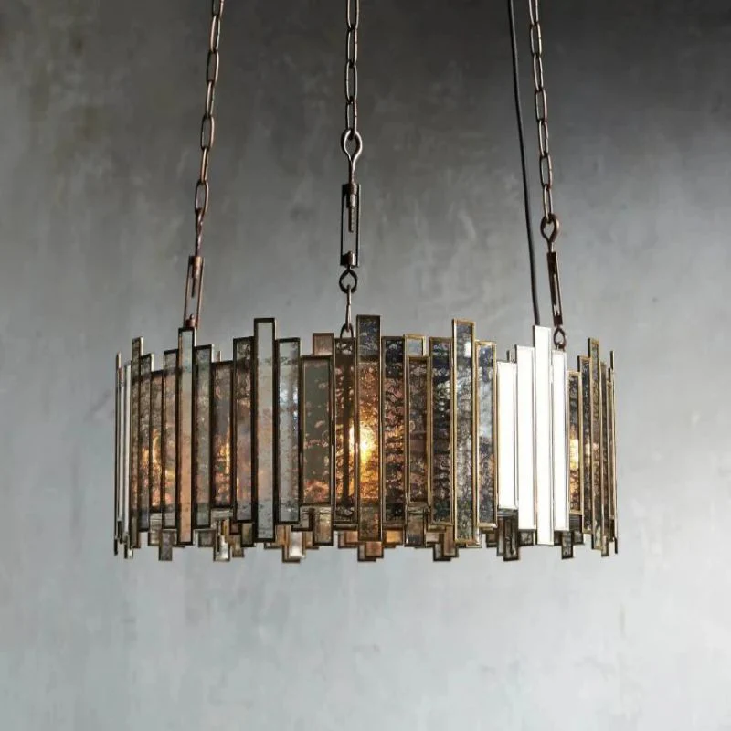 Moroccan Mirrored Glass Chandelier 24" 36" E12 Brass Fixture - Image 7