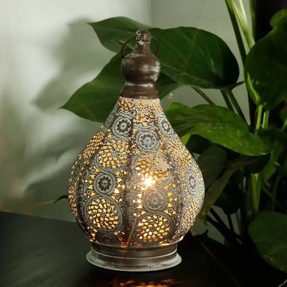 Moroccan Table Lamp Battery Operated Retro Hanging Candle Style Bedside Light Decor - Image 5