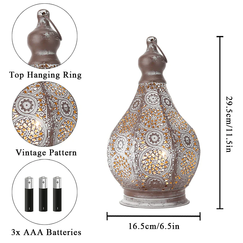 Moroccan Table Lamp Battery Operated Retro Hanging Candle Style Bedside Light Decor - Image 7