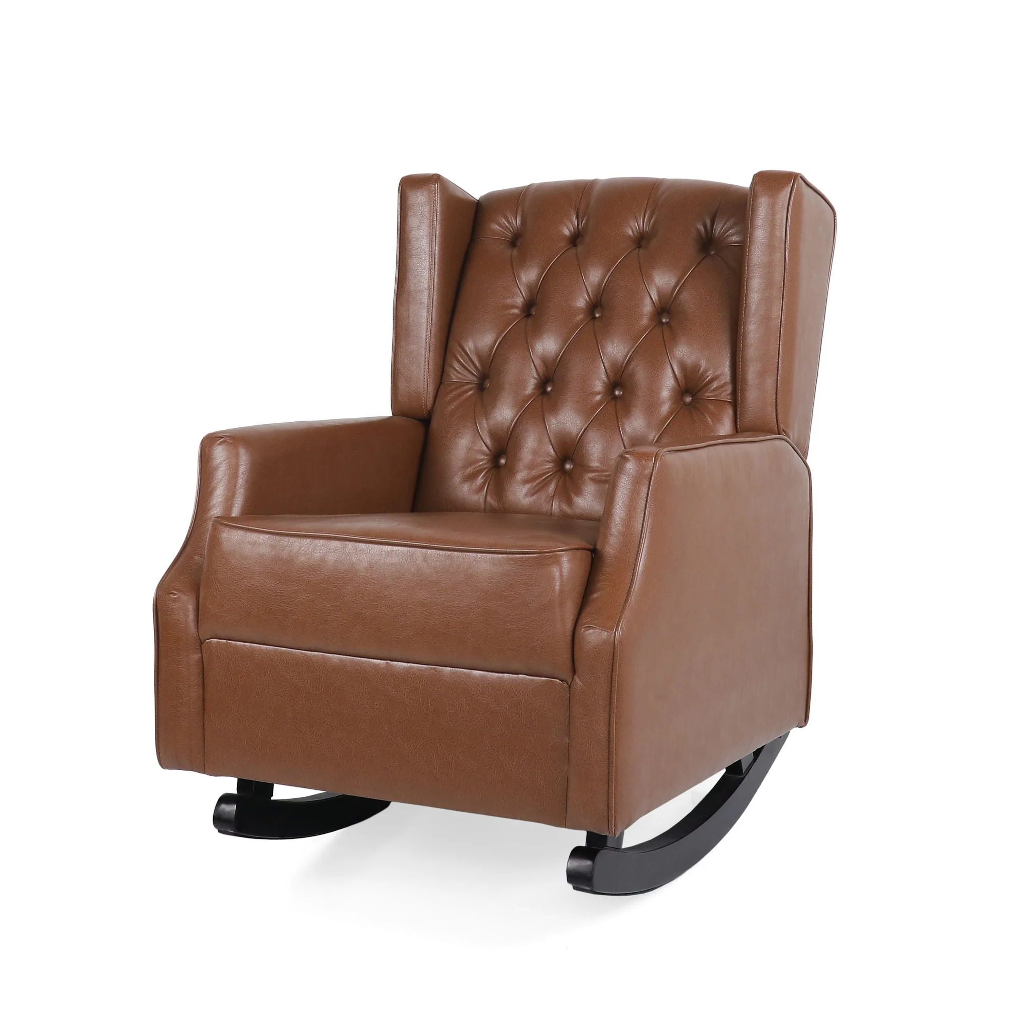 Moss Upholstered Rocking Recliner with Diamond Tufting and Wingback – Light Brown