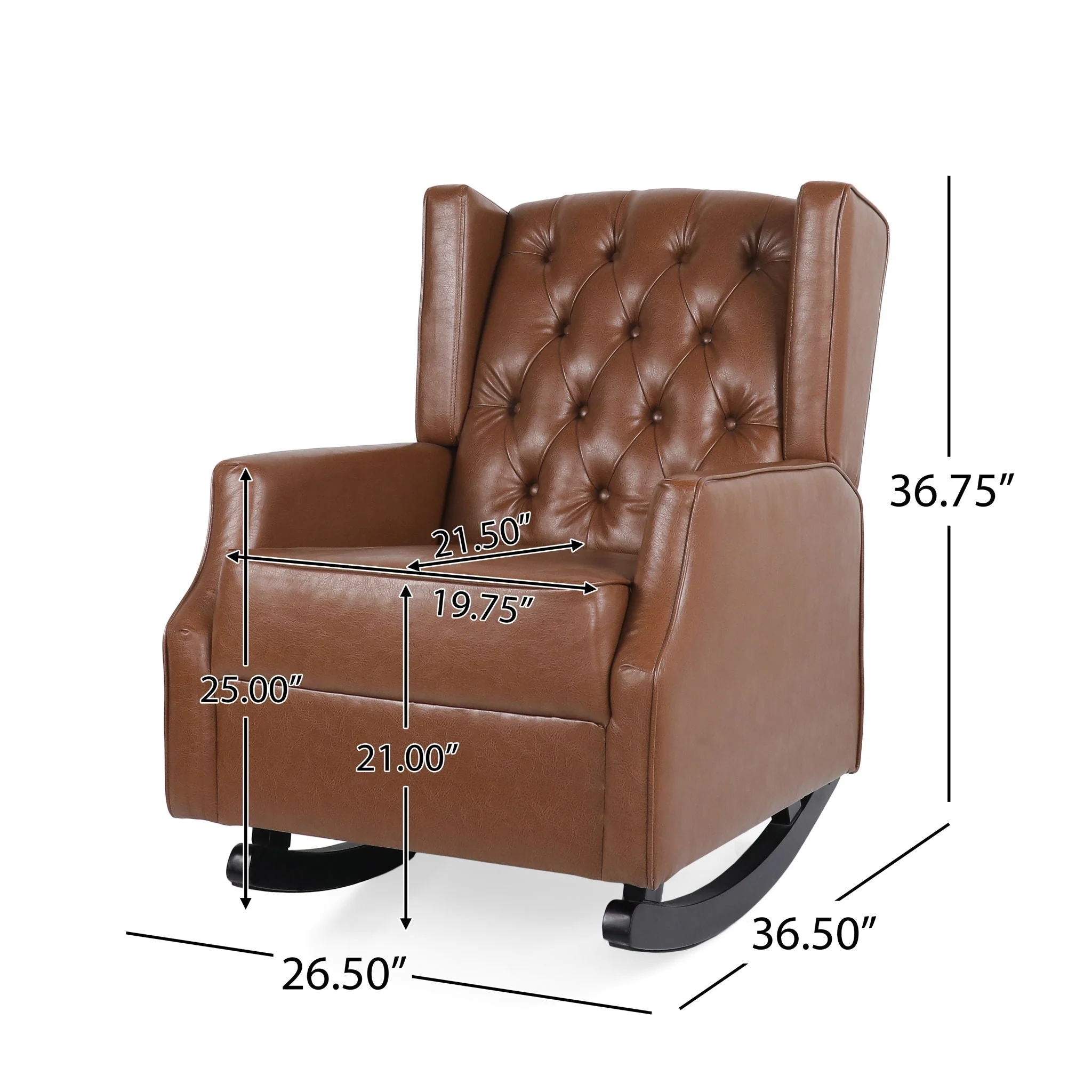 Moss Upholstered Rocking Recliner with Diamond Tufting and Wingback – Light Brown - Image 3