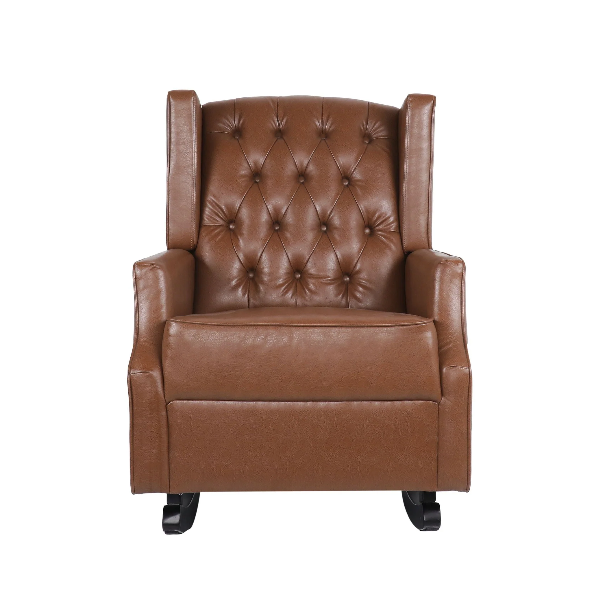 Moss Upholstered Rocking Recliner with Diamond Tufting and Wingback – Light Brown - Image 4