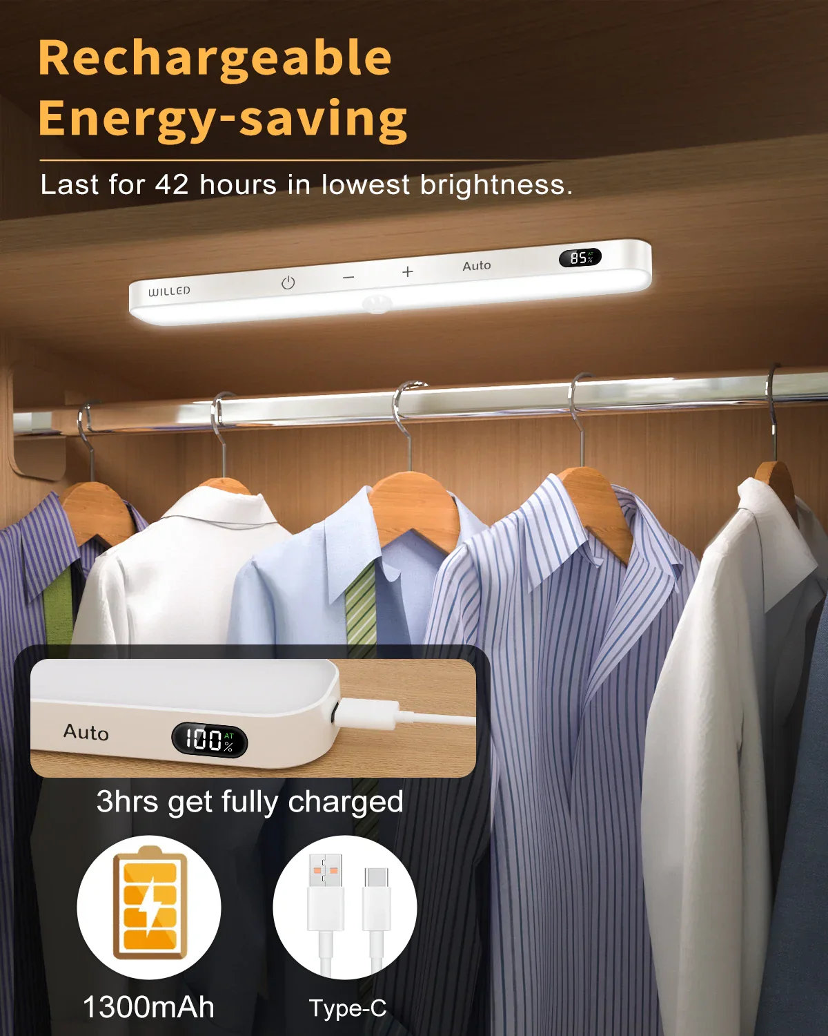 Motion Sensor LED Cabinet Light 60LED Rechargeable Wireless Under Cabinet Lamp - Image 2