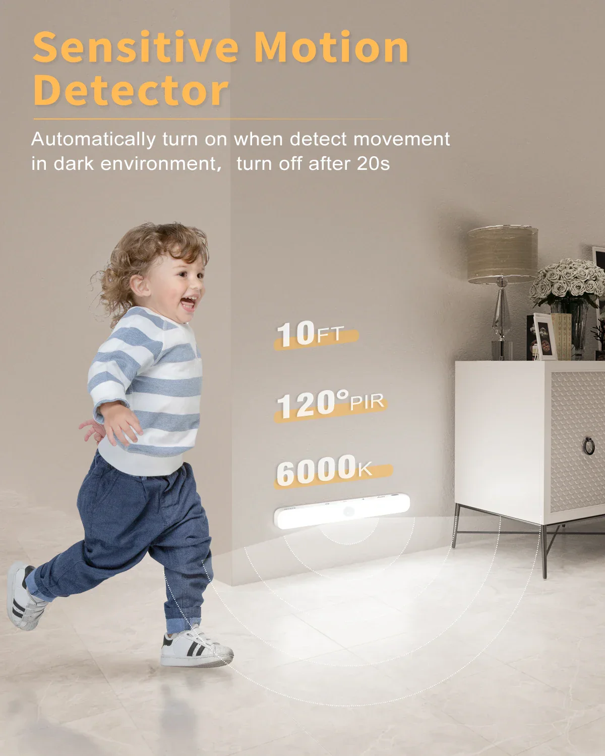 Motion Sensor LED Cabinet Light 60LED Rechargeable Wireless Under Cabinet Lamp - Image 4