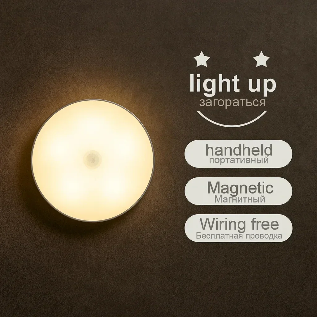 Motion Sensor Magnetic LED Night Light USB Rechargeable Wireless Closet Cabinet Lamp - Image 2