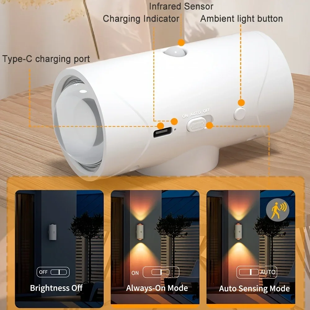 Motion Sensor RGB Night Light Magnetic Wireless Rechargeable LED Wall Sunset Lamp - Image 5