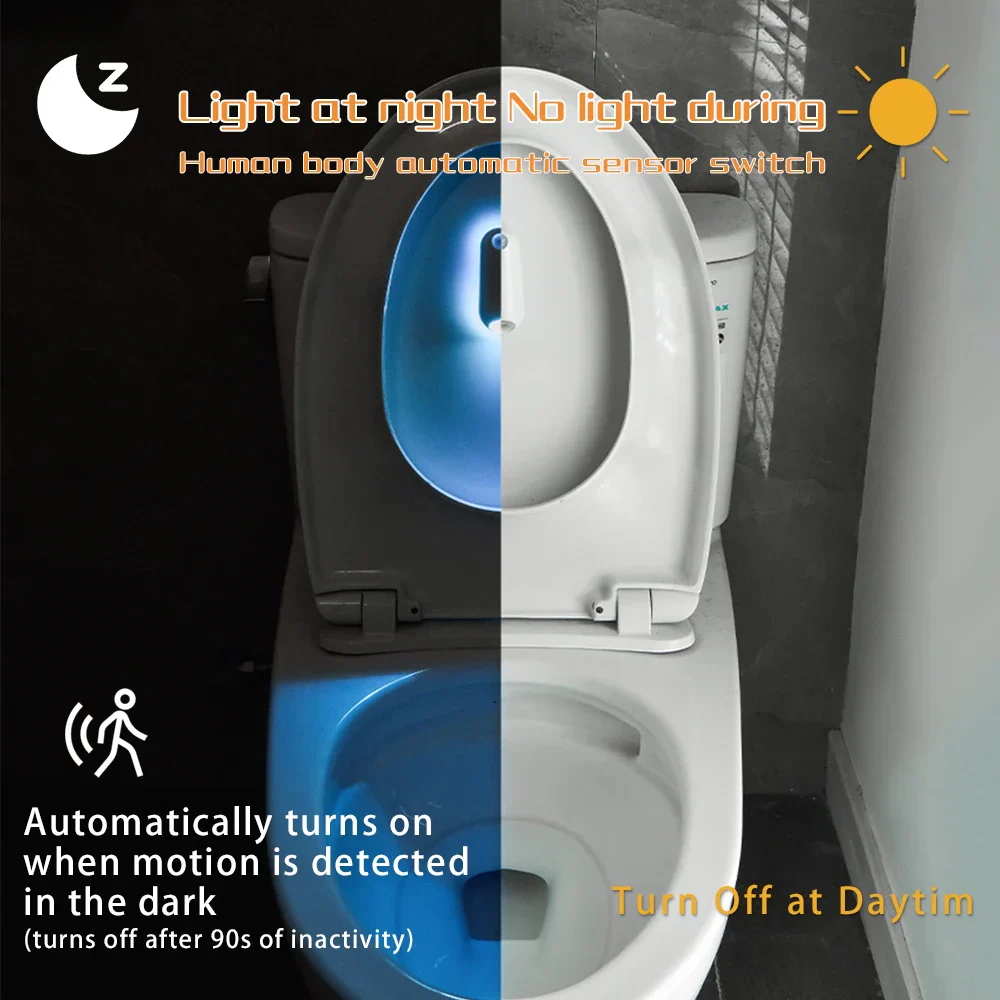 Motion Sensor Toilet Night Light RGB LED Bowl Light Rechargeable Bathroom Decor Lamp - Image 3
