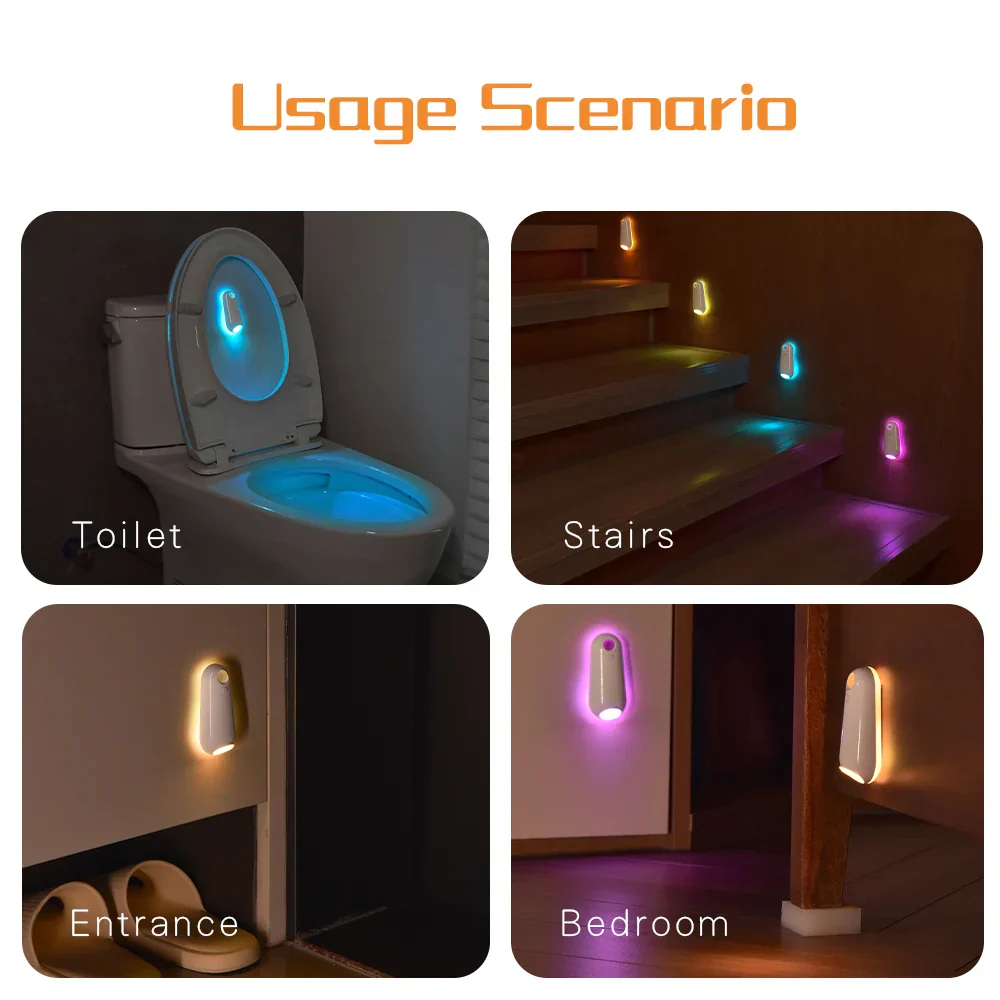 Motion Sensor Toilet Night Light RGB LED Bowl Light Rechargeable Bathroom Decor Lamp - Image 6
