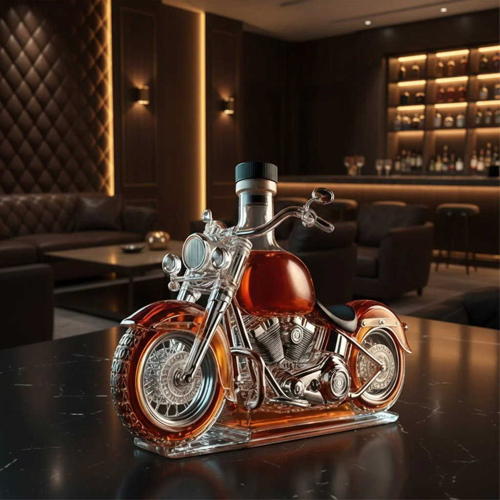 Motorcycle Engine Whiskey Decanter Glass V-Twin Liquor Bottle Bar Decor - Image 2