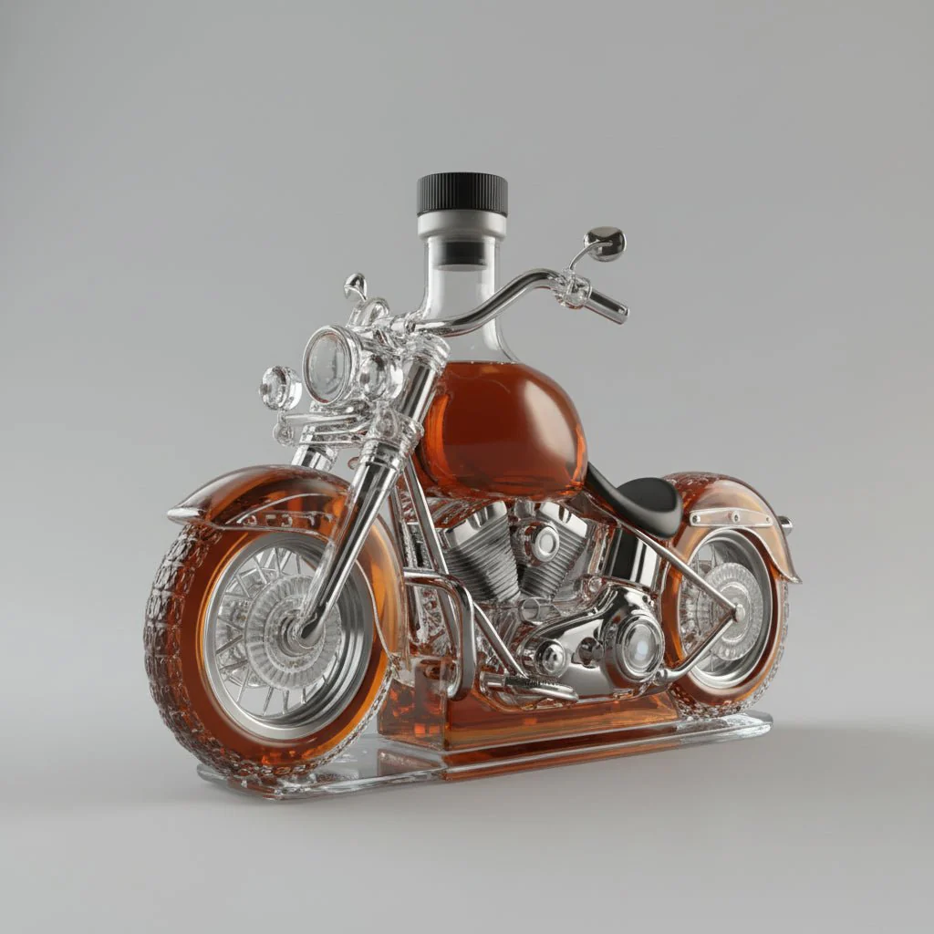 Motorcycle Engine Whiskey Decanter Glass V-Twin Liquor Bottle Bar Decor - Image 3