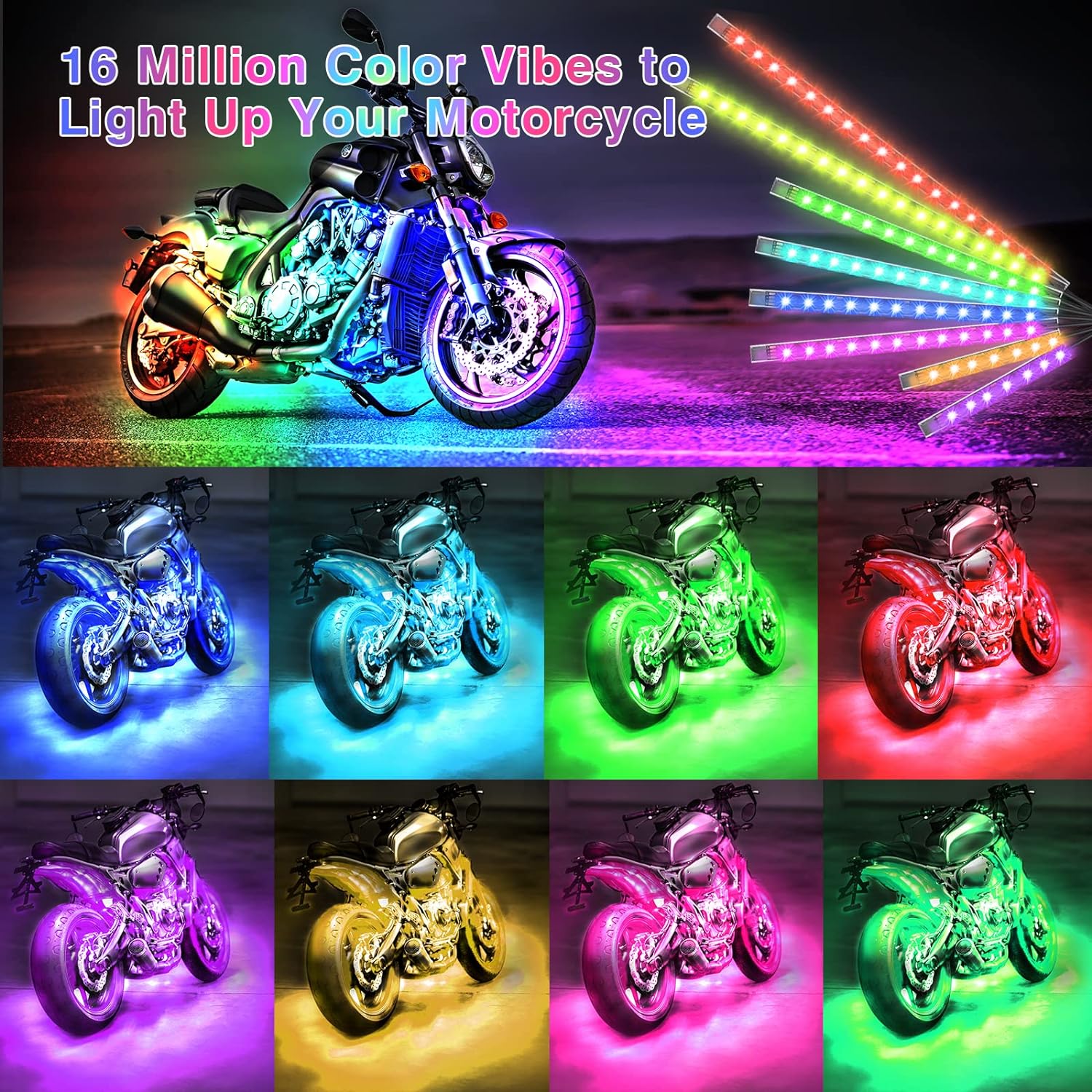 Motorcycle RGB LED Light Kit 12PCS Bluetooth Underglow with Brake & Turn Signal - Image 4