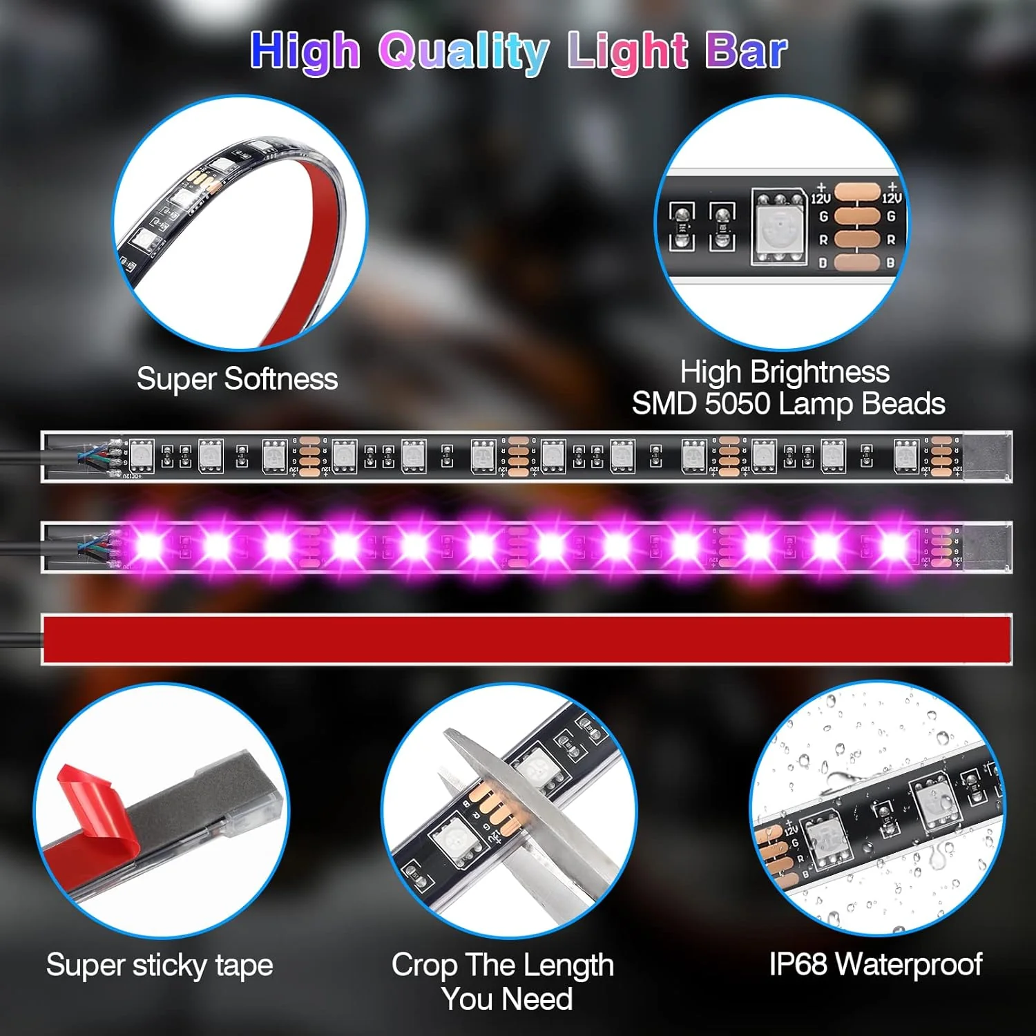 Motorcycle RGB LED Light Kit 12PCS Bluetooth Underglow with Brake & Turn Signal - Image 5