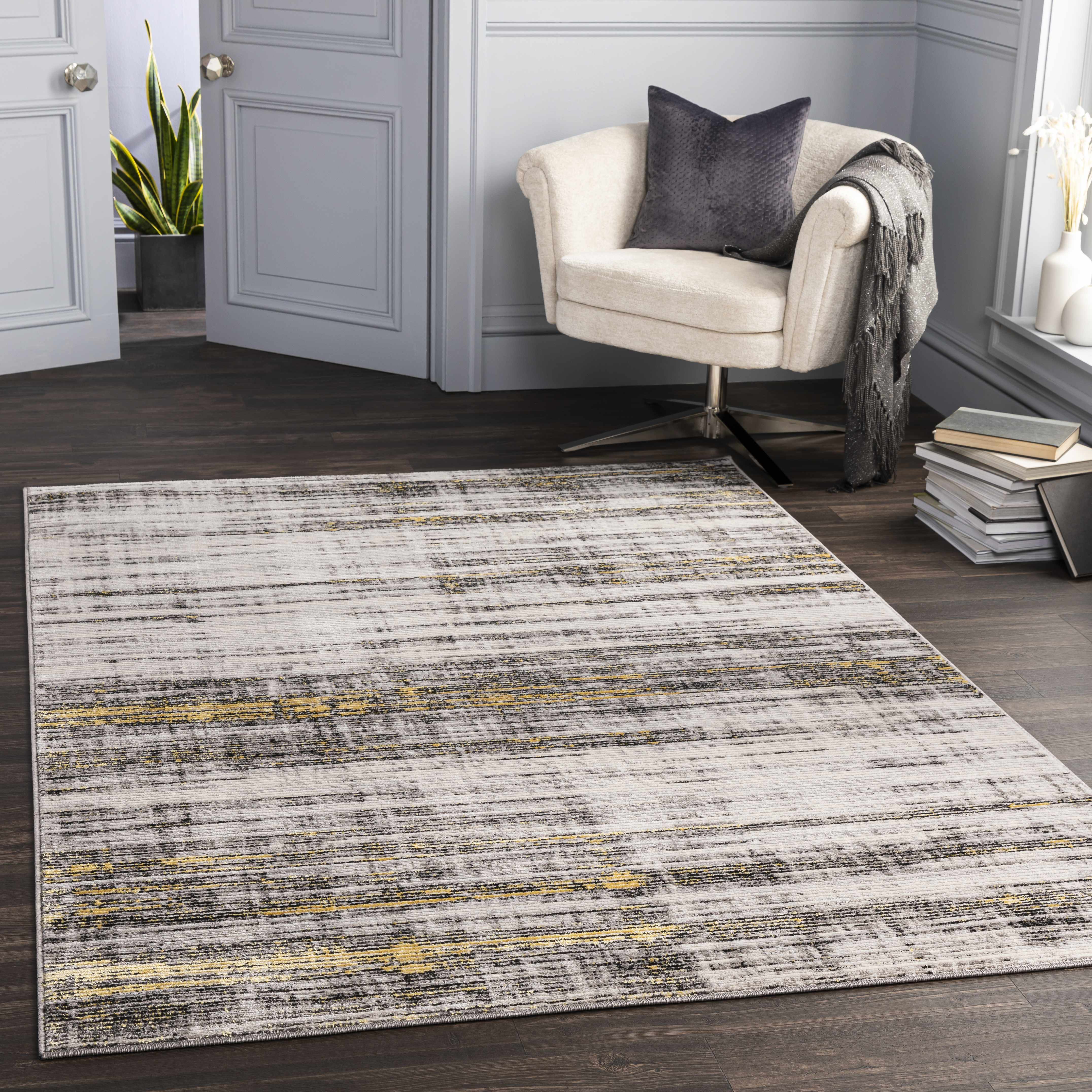 Moy Gray&Yellow Striped Area Rug - Clearance - Image 2