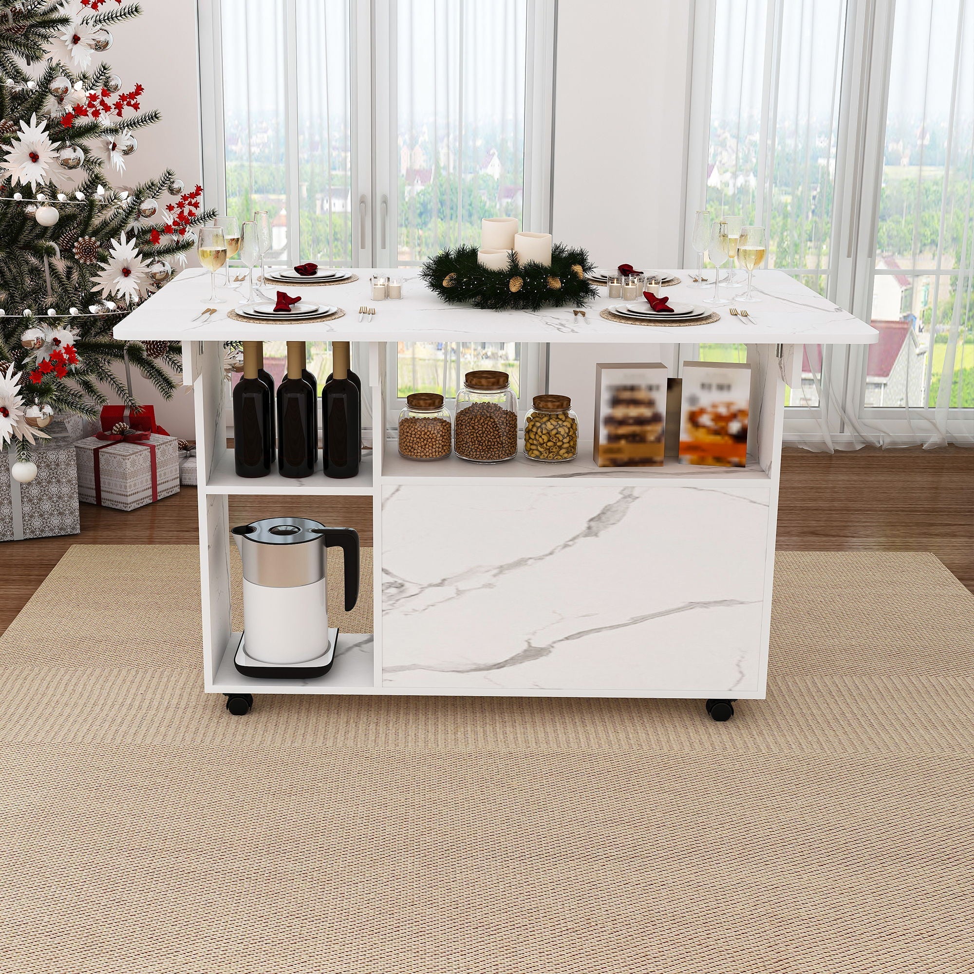 Multi Functional Folding Table With Storage Shelves And Wheels - Image 2