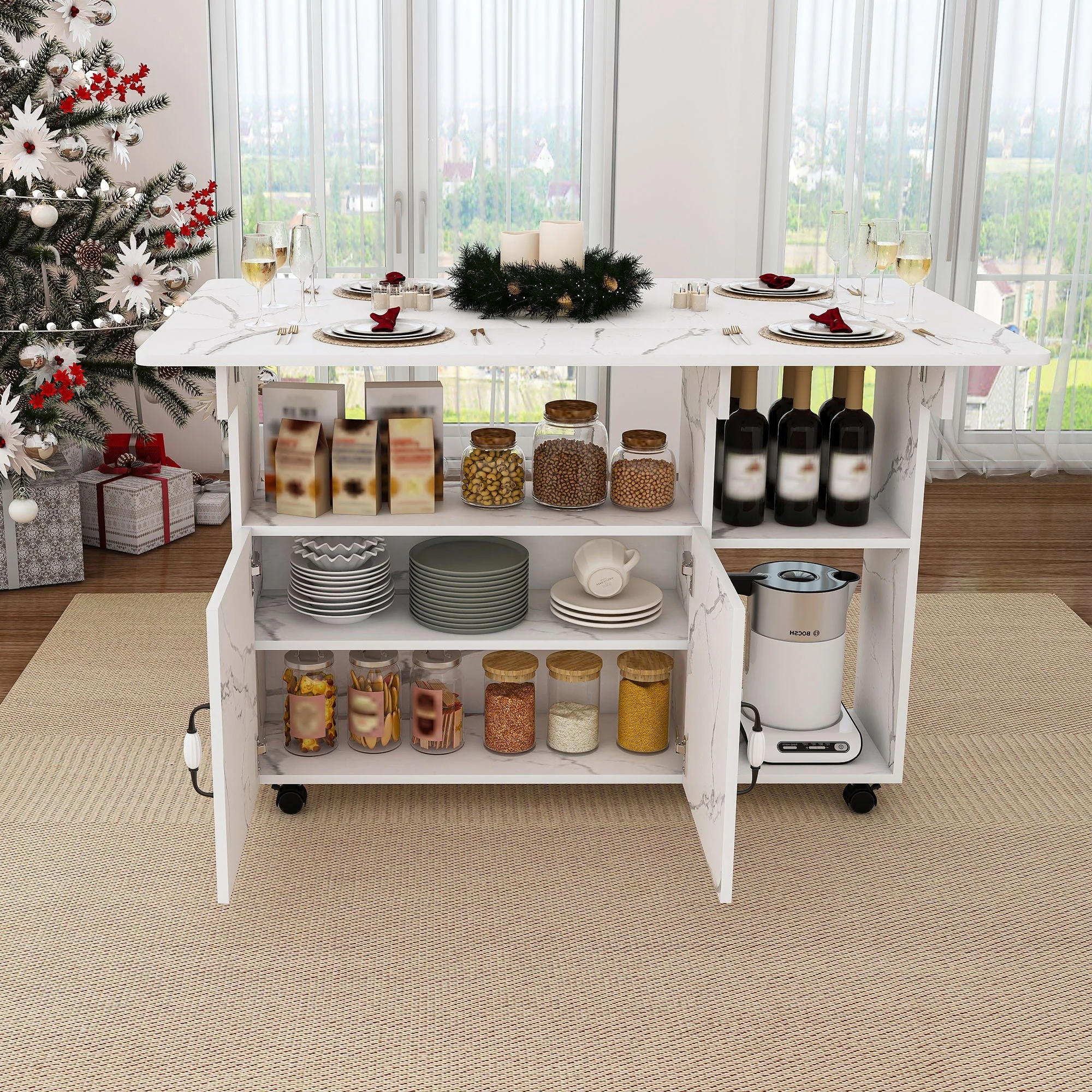 Multi Functional Folding Table With Storage Shelves And Wheels - Image 3