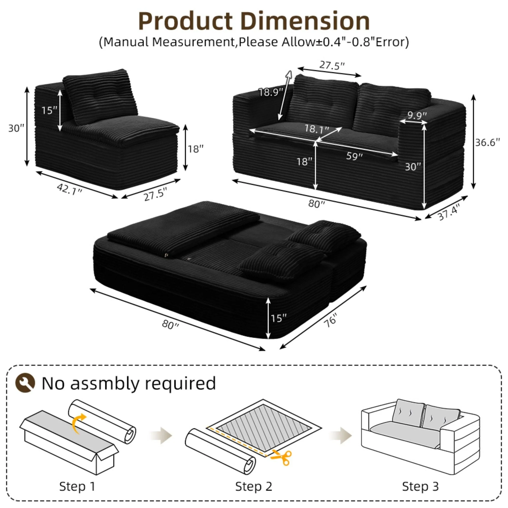 Multi Functional Sectional Sofa Bed With Independent Chaise Lounge And Functional Blanket - Image 10