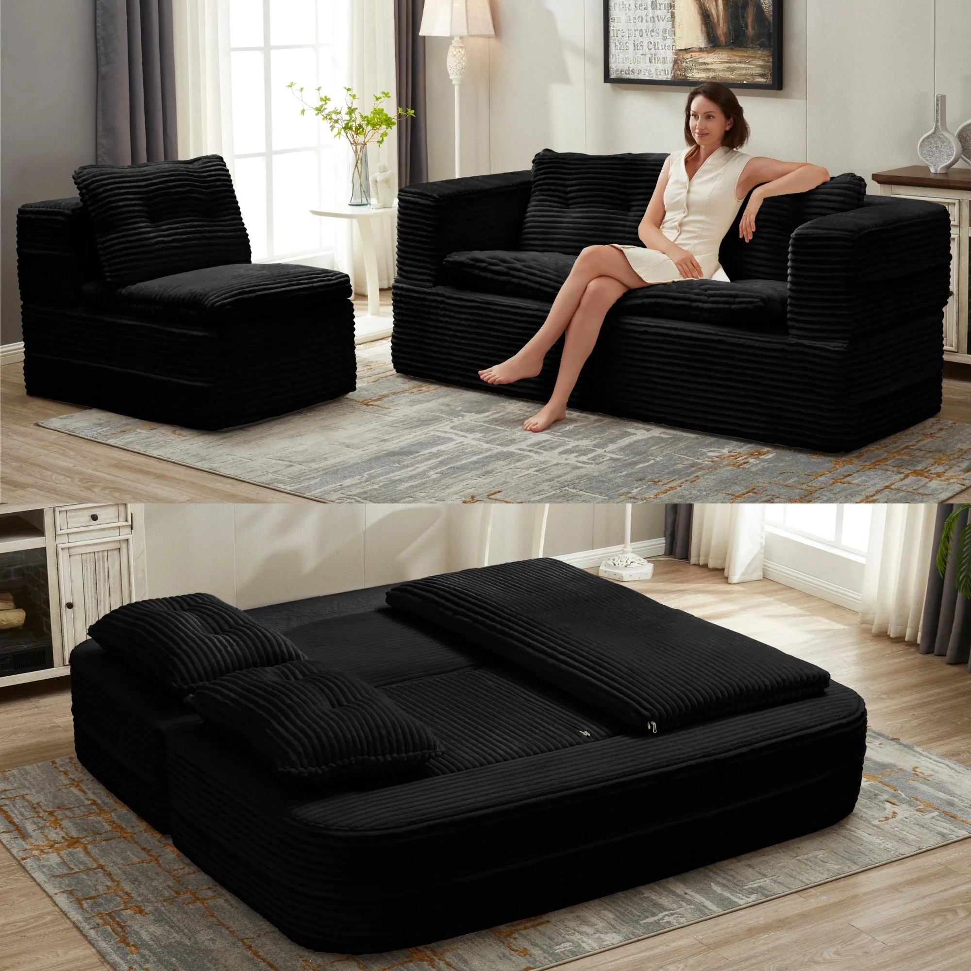 Multi Functional Sectional Sofa Bed With Independent Chaise Lounge And Functional Blanket - Image 11