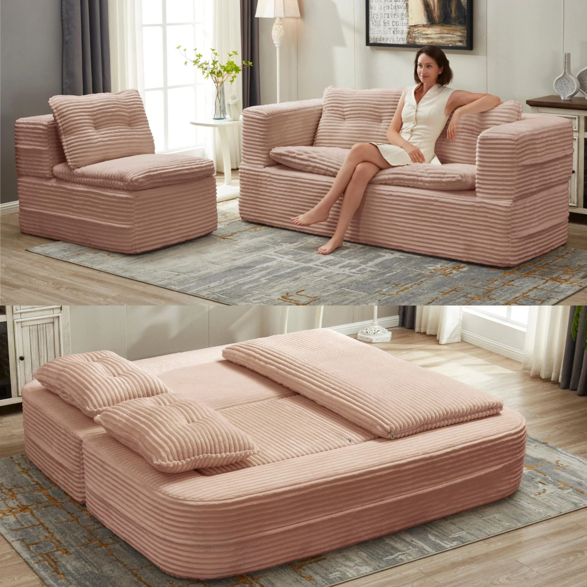 Multi Functional Sectional Sofa Bed With Independent Chaise Lounge And Functional Blanket - Image 12