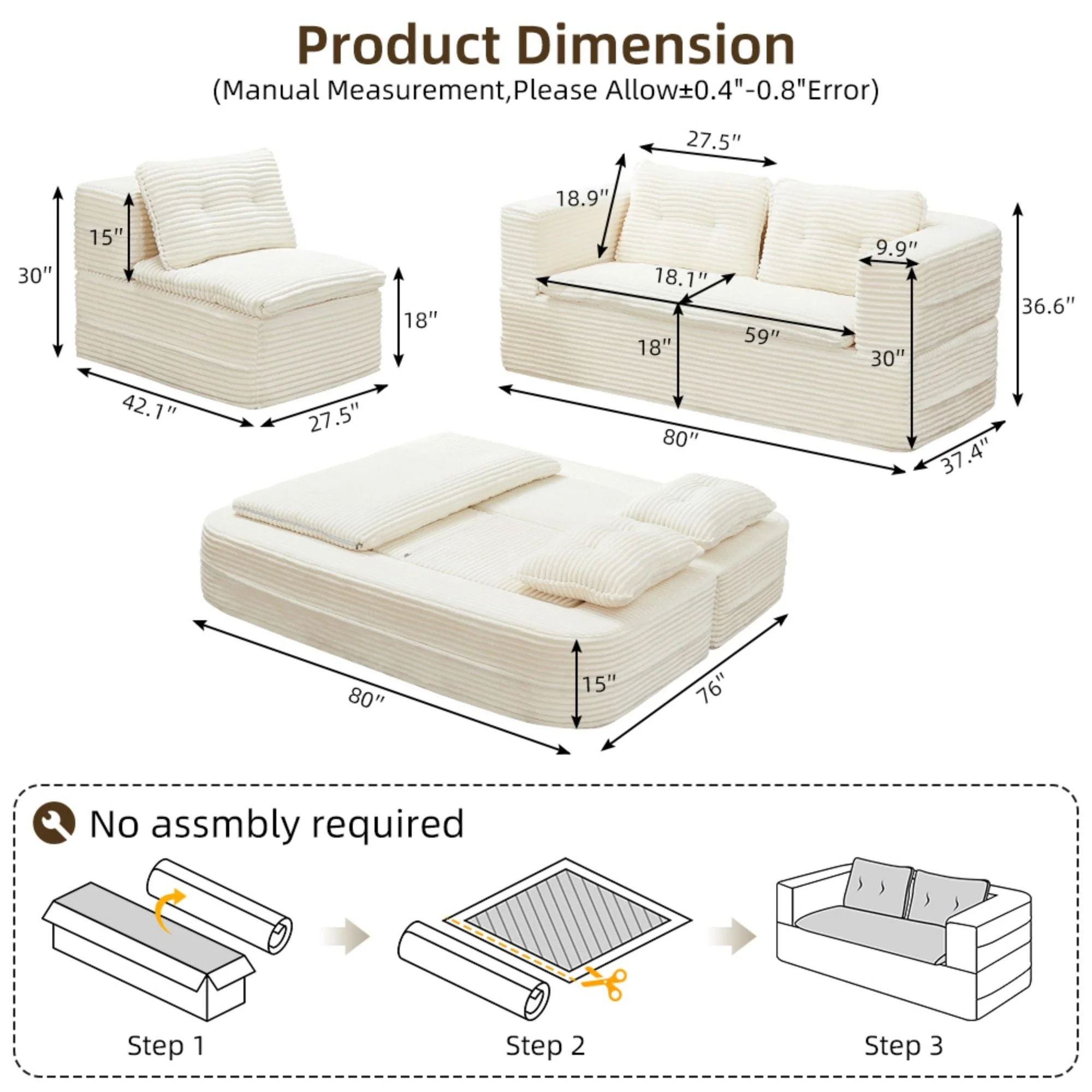 Multi Functional Sectional Sofa Bed With Independent Chaise Lounge And Functional Blanket - Image 14