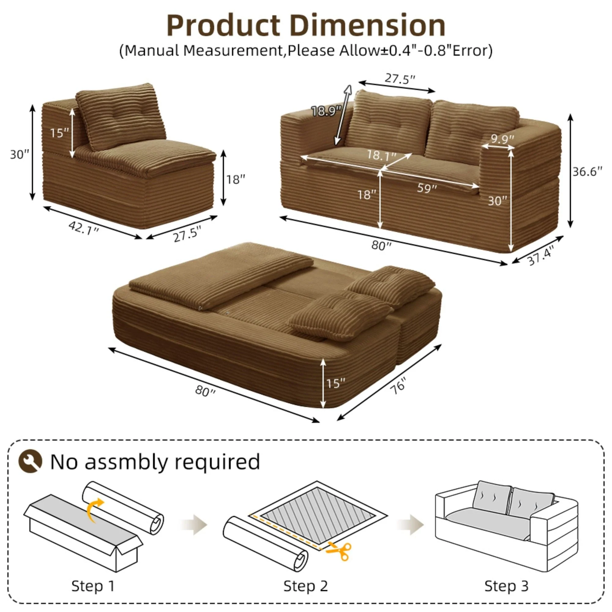 Multi Functional Sectional Sofa Bed With Independent Chaise Lounge And Functional Blanket - Image 15