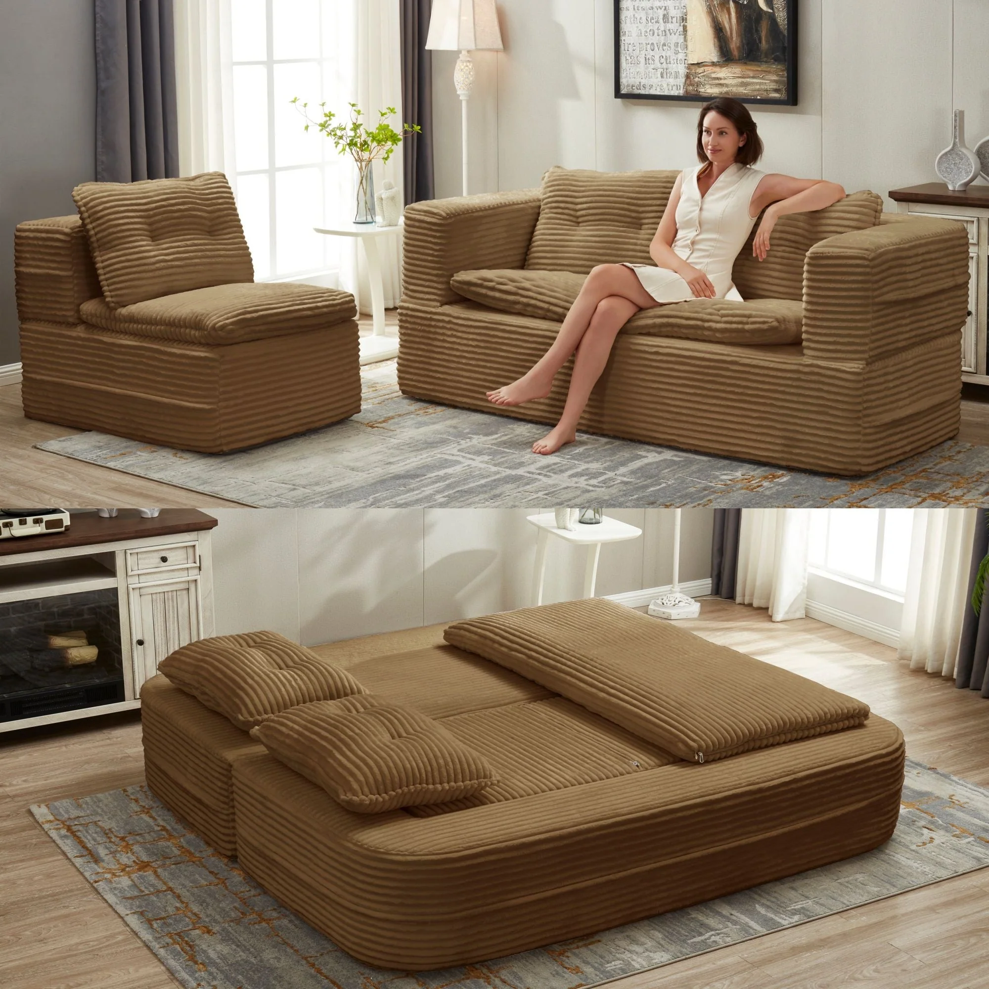 Multi Functional Sectional Sofa Bed With Independent Chaise Lounge And Functional Blanket - Image 16