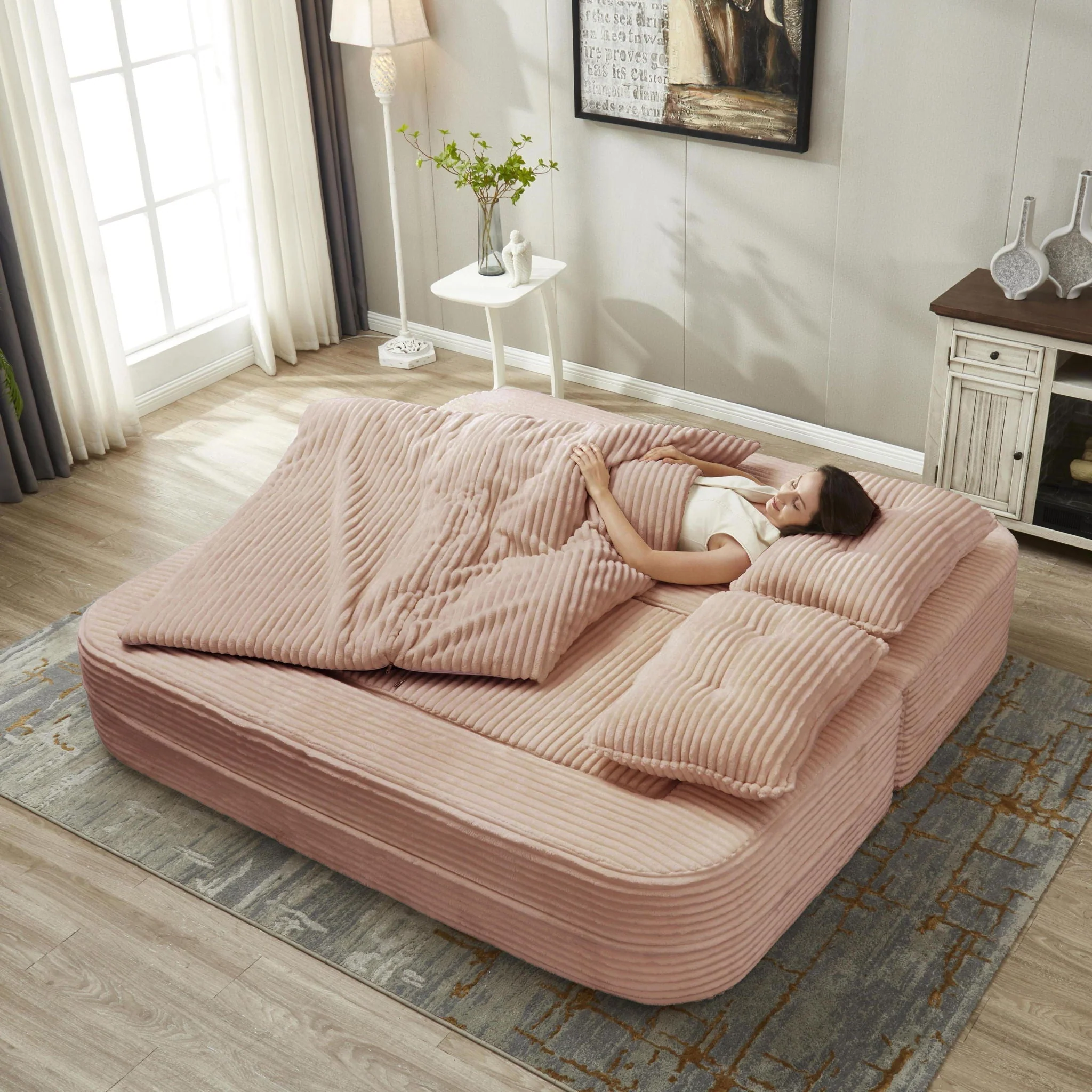 Multi Functional Sectional Sofa Bed With Independent Chaise Lounge And Functional Blanket - Image 5