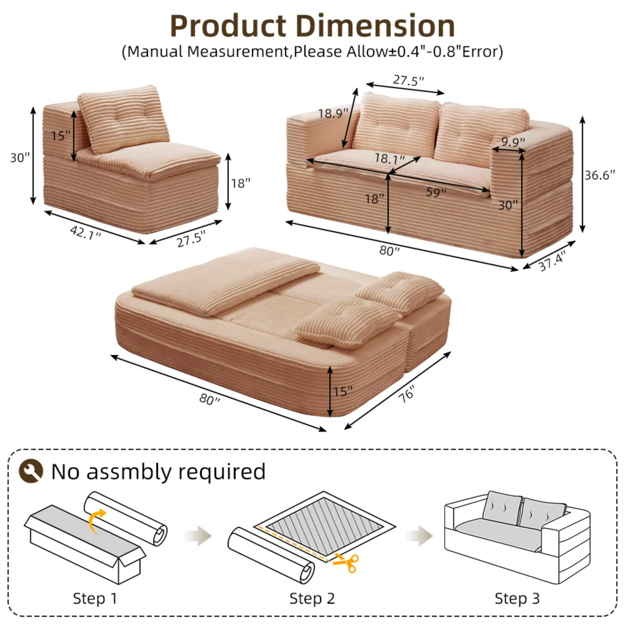 Multi Functional Sectional Sofa Bed With Independent Chaise Lounge And Functional Blanket - Image 6