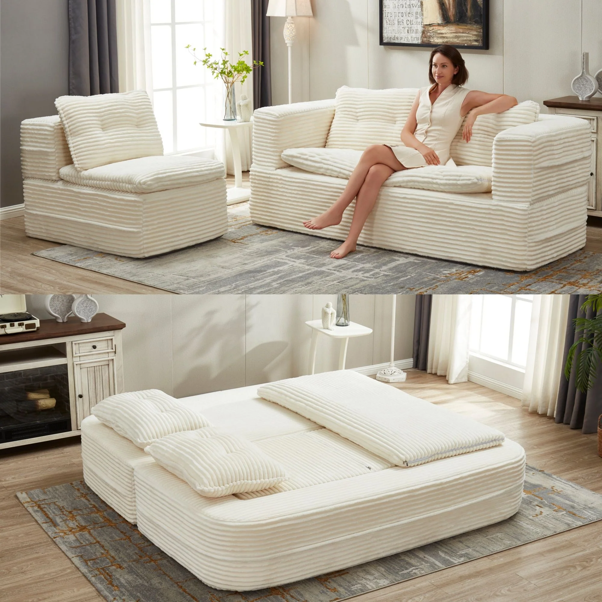 Multi Functional Sectional Sofa Bed With Independent Chaise Lounge And Functional Blanket - Image 8