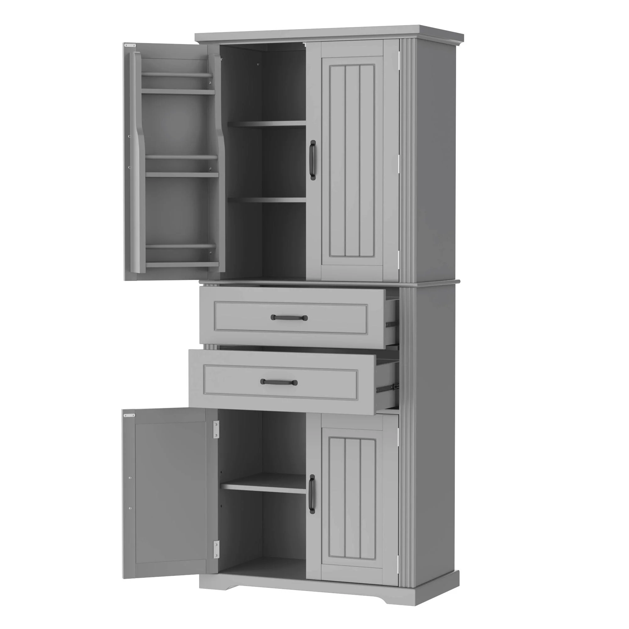 Multi Functional Storage Cabinet With Adjustable Shelves, 2 Drawers, Door Shelves - Image 2