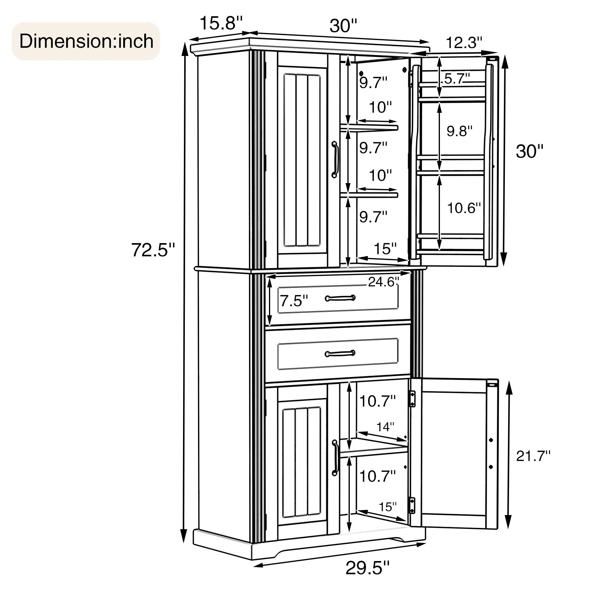 Multi Functional Storage Cabinet With Adjustable Shelves, 2 Drawers, Door Shelves - Image 6