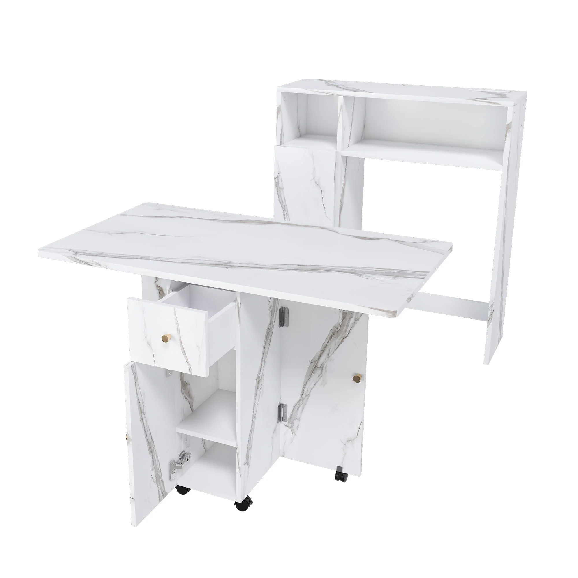 Multifunctional Folding Dining Table With Wall-Mounted Sideboard & Storage