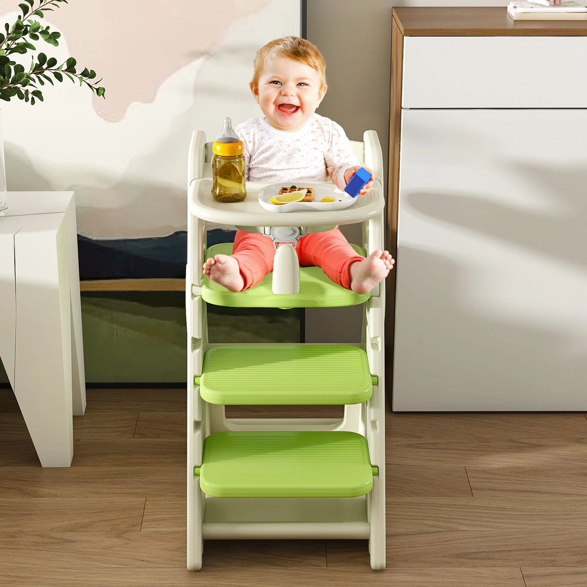 Multifunctional Growing Up Dining Chair With Adjustable Height And 5 Point Seat Belts - Image 5