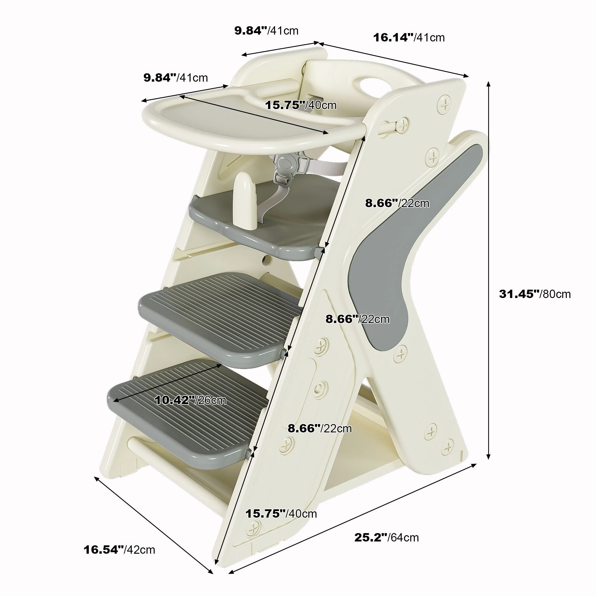 Multifunctional Growing Up Dining Chair With Adjustable Height And 5 Point Seat Belts - Image 9