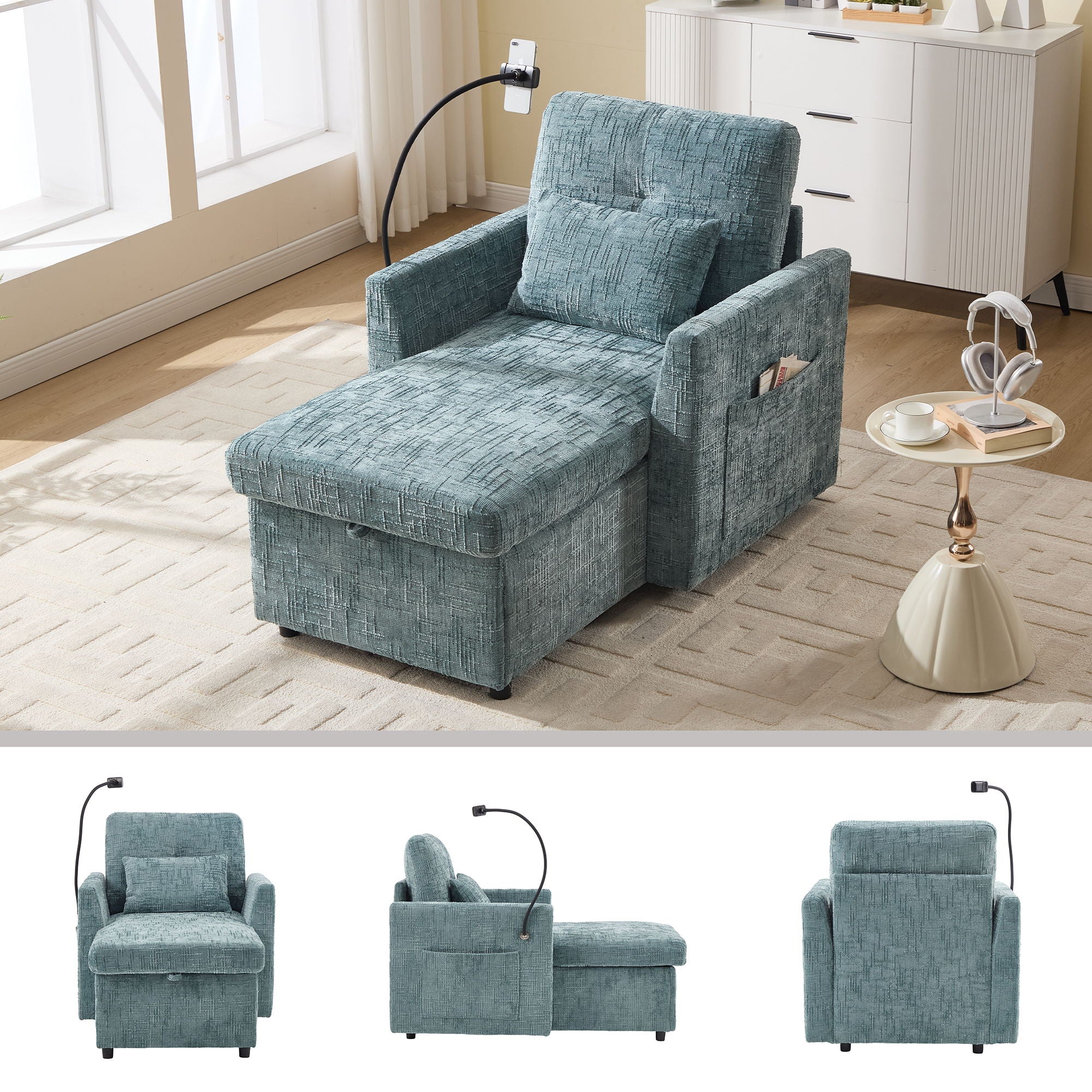 Multifunctional Recliner Sofa With Storage And Phone Bracket - Image 22
