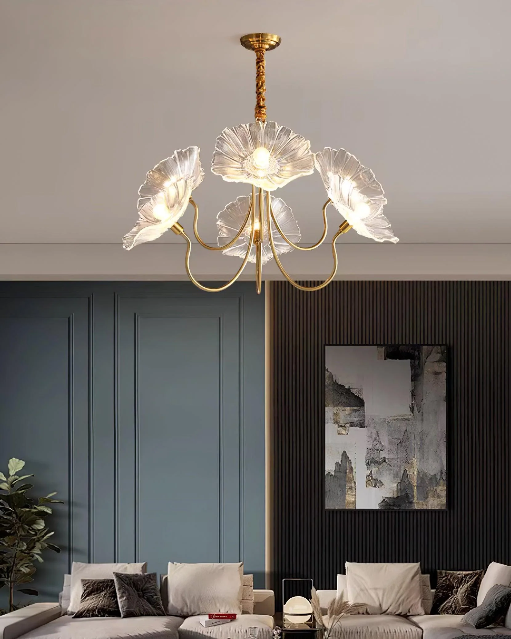 Murano Glass Flowers Chandelier Frosted Leaf Ceiling Light - Image 16