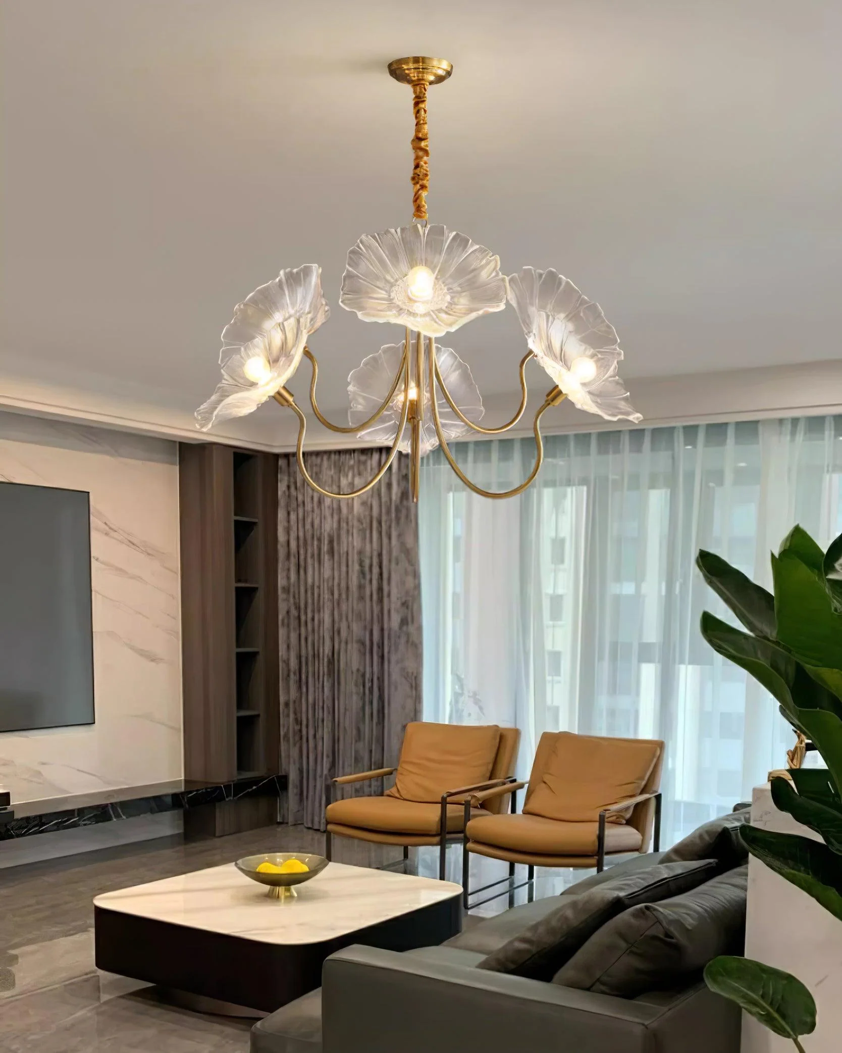 Murano Glass Flowers Chandelier Frosted Leaf Ceiling Light - Image 19