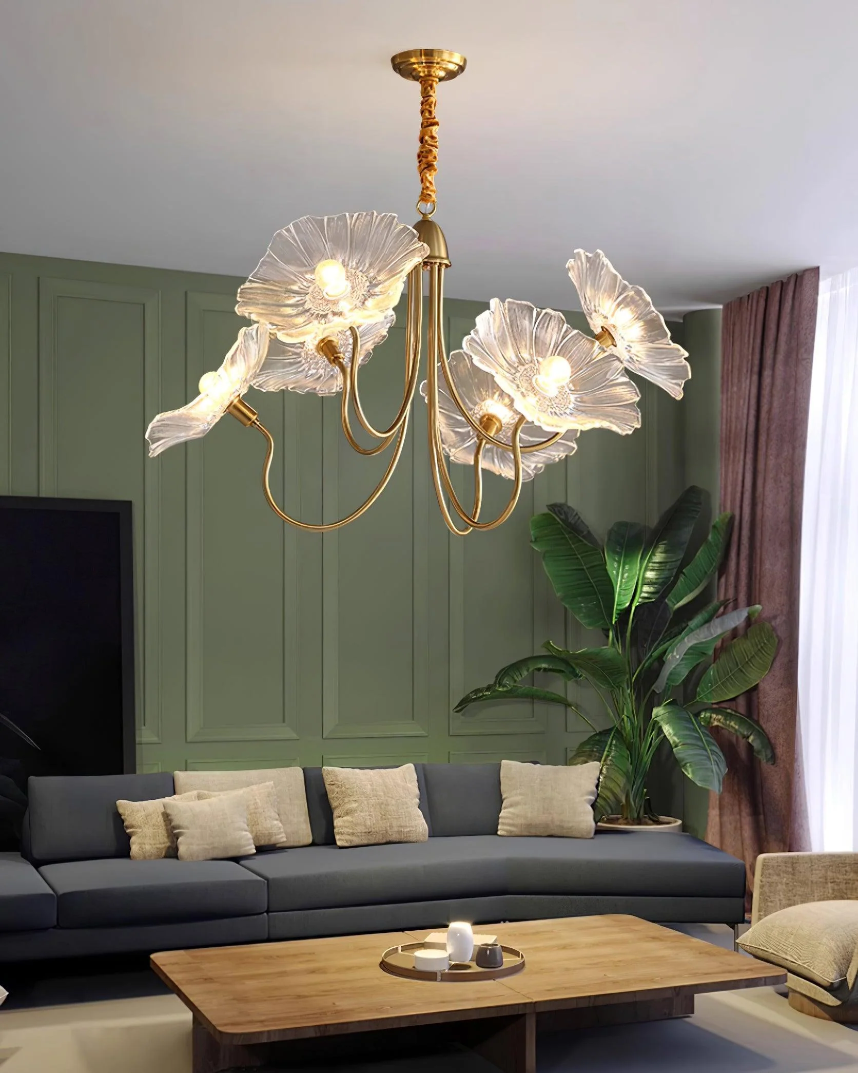 Murano Glass Flowers Chandelier Frosted Leaf Ceiling Light - Image 3