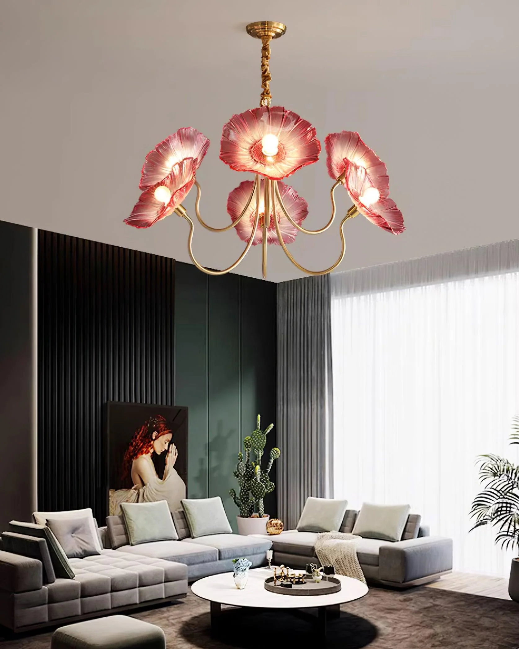 Murano Glass Flowers Chandelier Frosted Leaf Ceiling Light - Image 6