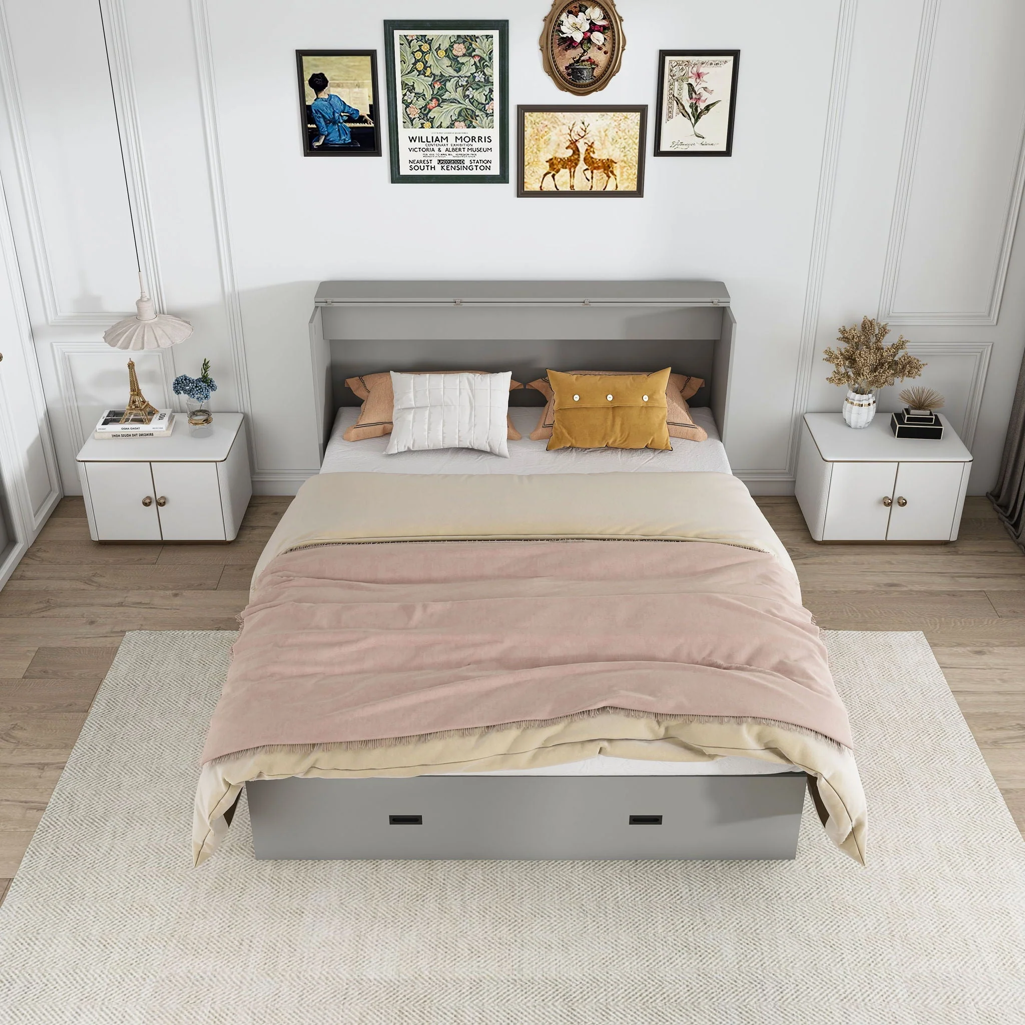 Murphy Bed With Storage Drawers And Charging Cabinet, Foldable Panels, Swivel Wheels - Image 5