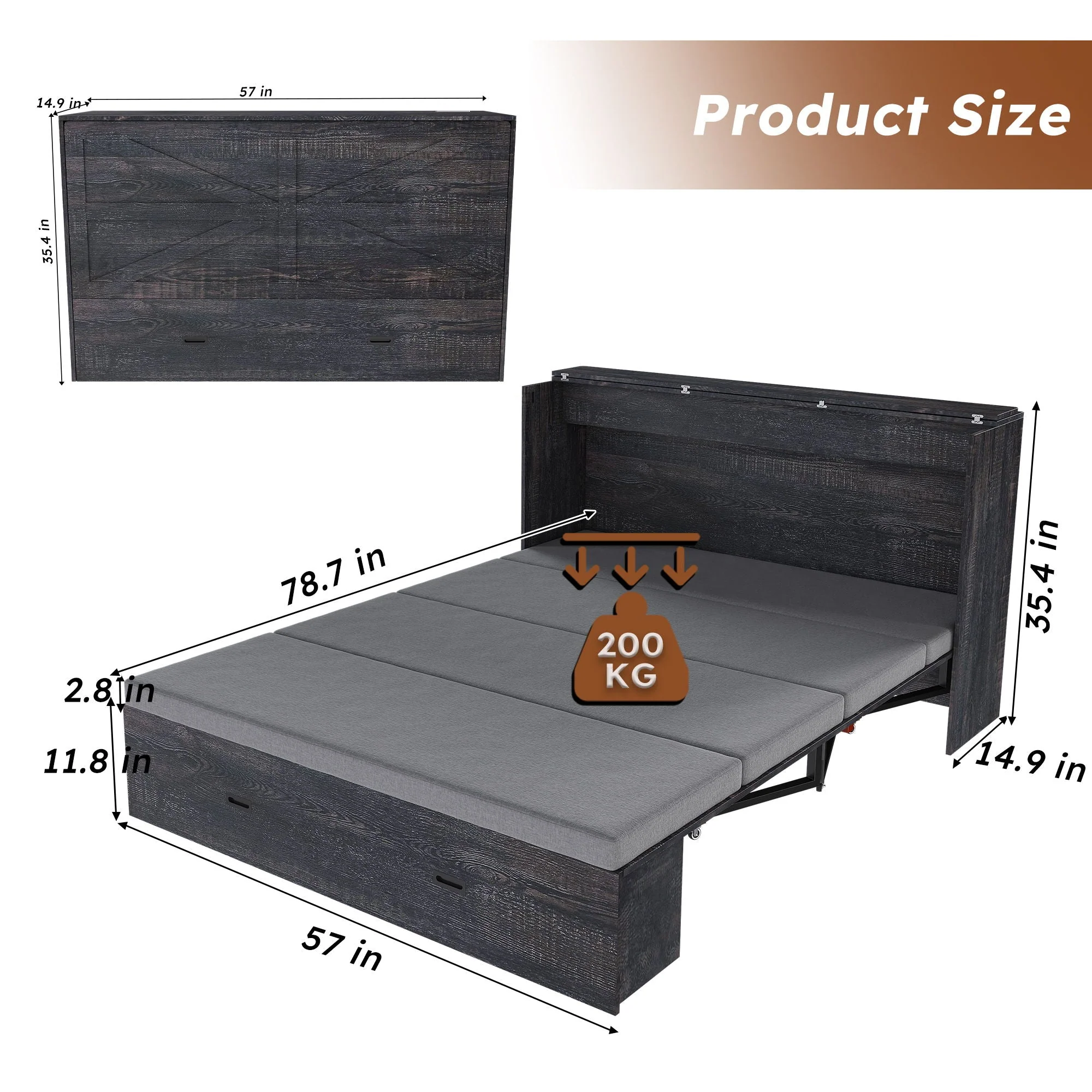 Murphy Bed With Storage Drawers And Charging Cabinet, Foldable Panels, Swivel Wheels - Image 8