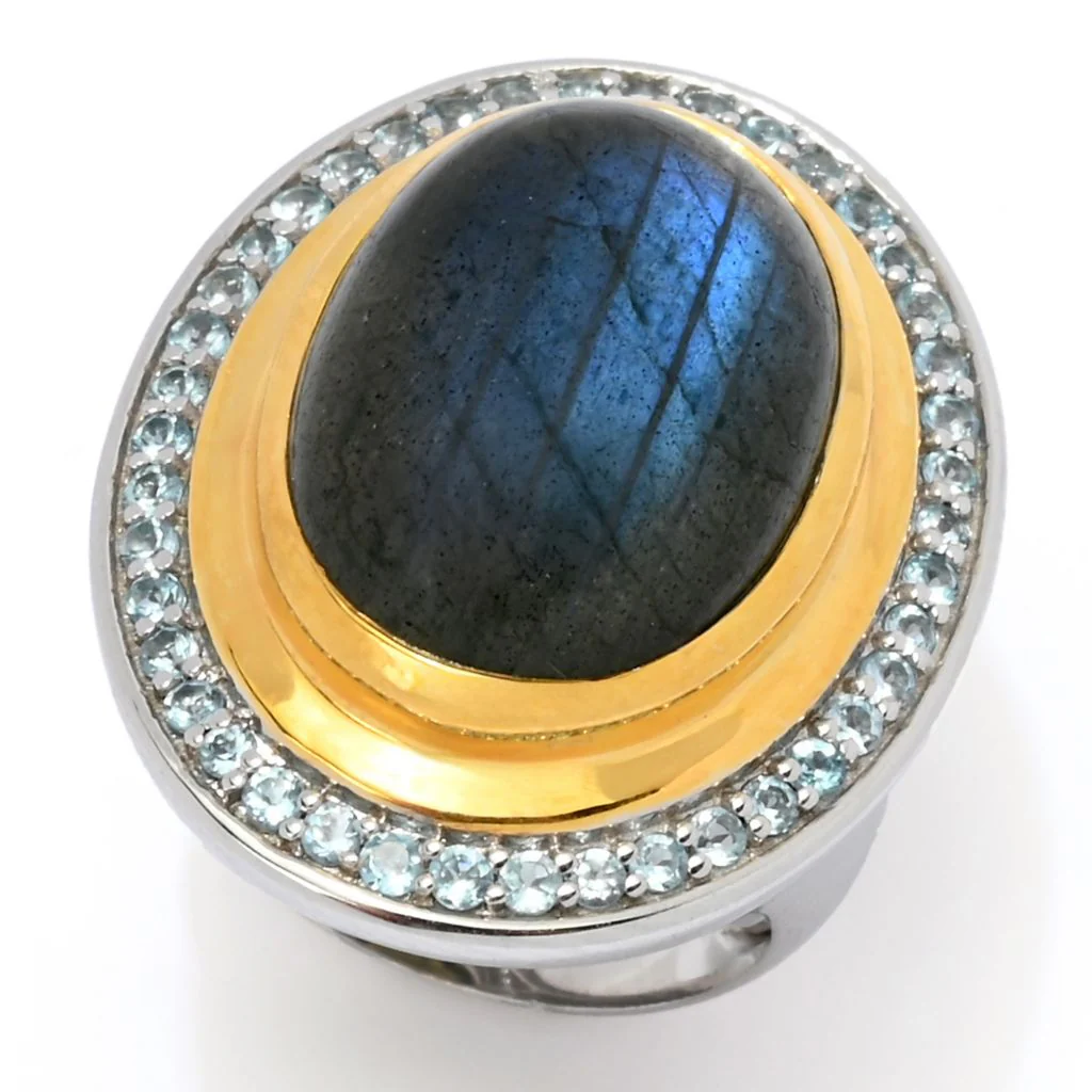 MUSE 18K Gold Accented Choice of 18x13mm Opaque & Faceted Gemstone Ring - Image 5