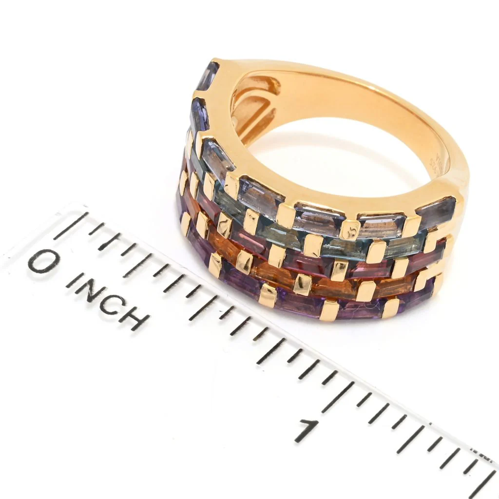 MUSE 18K Gold Plated 2.77ctw Baguette Multi Gemstone 5-Row Band Ring - Image 2
