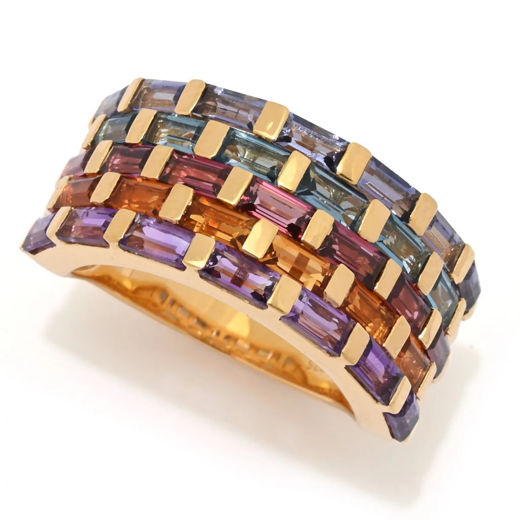 MUSE 18K Gold Plated 2.77ctw Baguette Multi Gemstone 5-Row Band Ring - Image 6