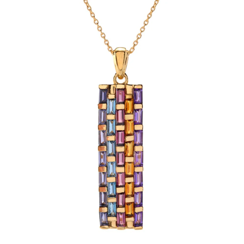 MUSE 18K Gold Plated 2.77ctw Baguette Multi Gemstone Pendant w/ Chain - Image 3
