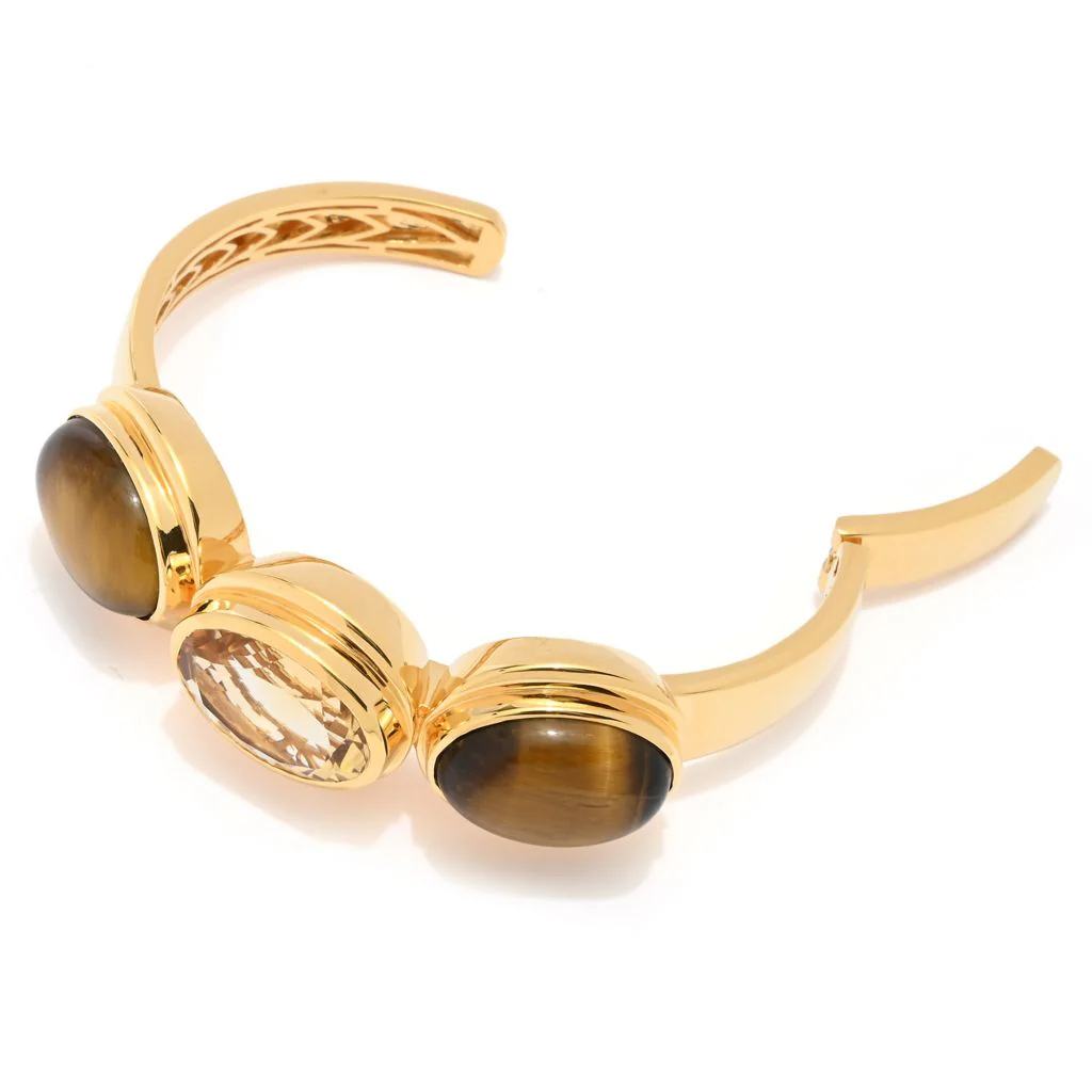 MUSE 18K Gold Plated Choice of 18x13mm Faceted & Opaque Gemstone Bracelet - Image 2