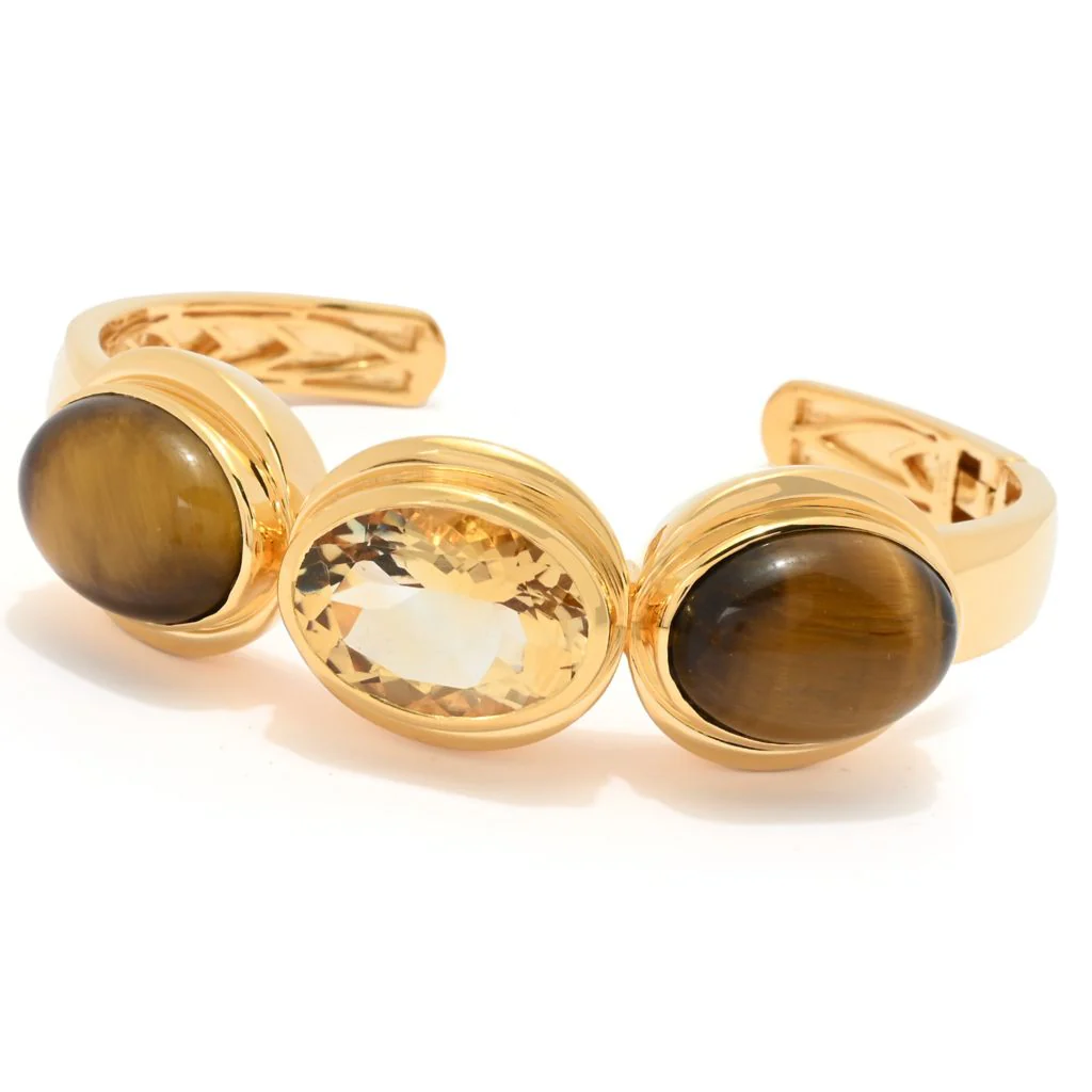MUSE 18K Gold Plated Choice of 18x13mm Faceted & Opaque Gemstone Bracelet - Image 3