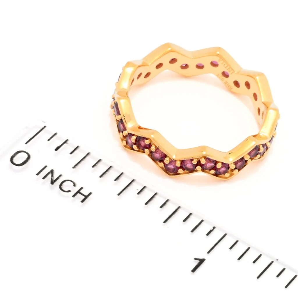 MUSE 18K Gold Plated Polished Choice of Gemstone Chevron Stack Band Ring - Image 2