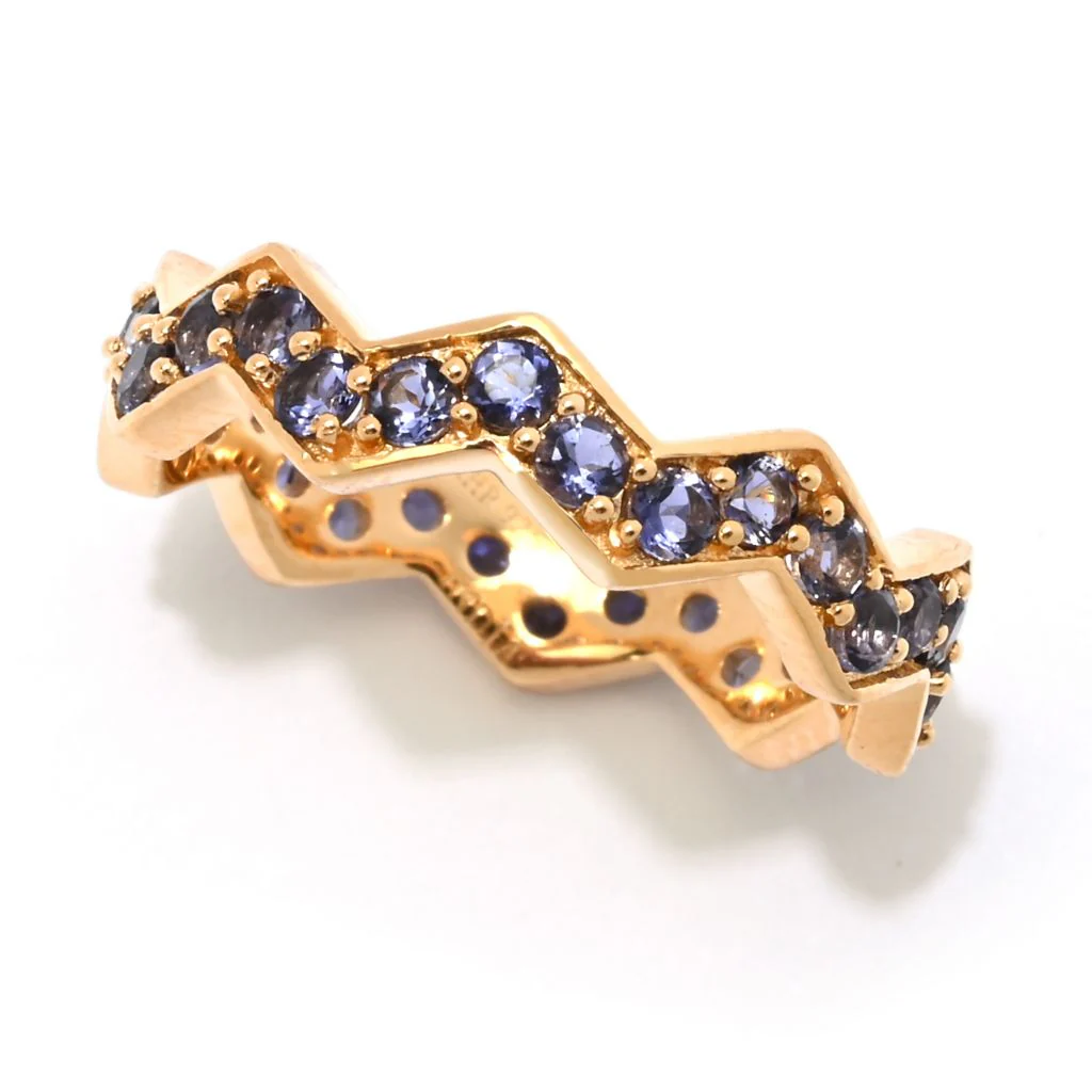 MUSE 18K Gold Plated Polished Choice of Gemstone Chevron Stack Band Ring - Image 3
