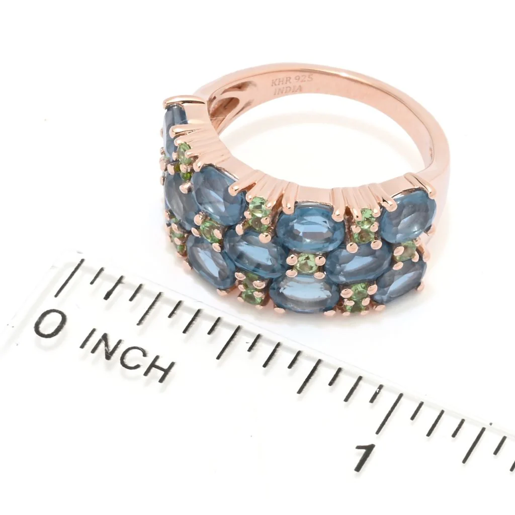 MUSE 18K Rose Vermeil 0.64ctw Kyanite & Tsavorite Triple Row Ring - Image 2