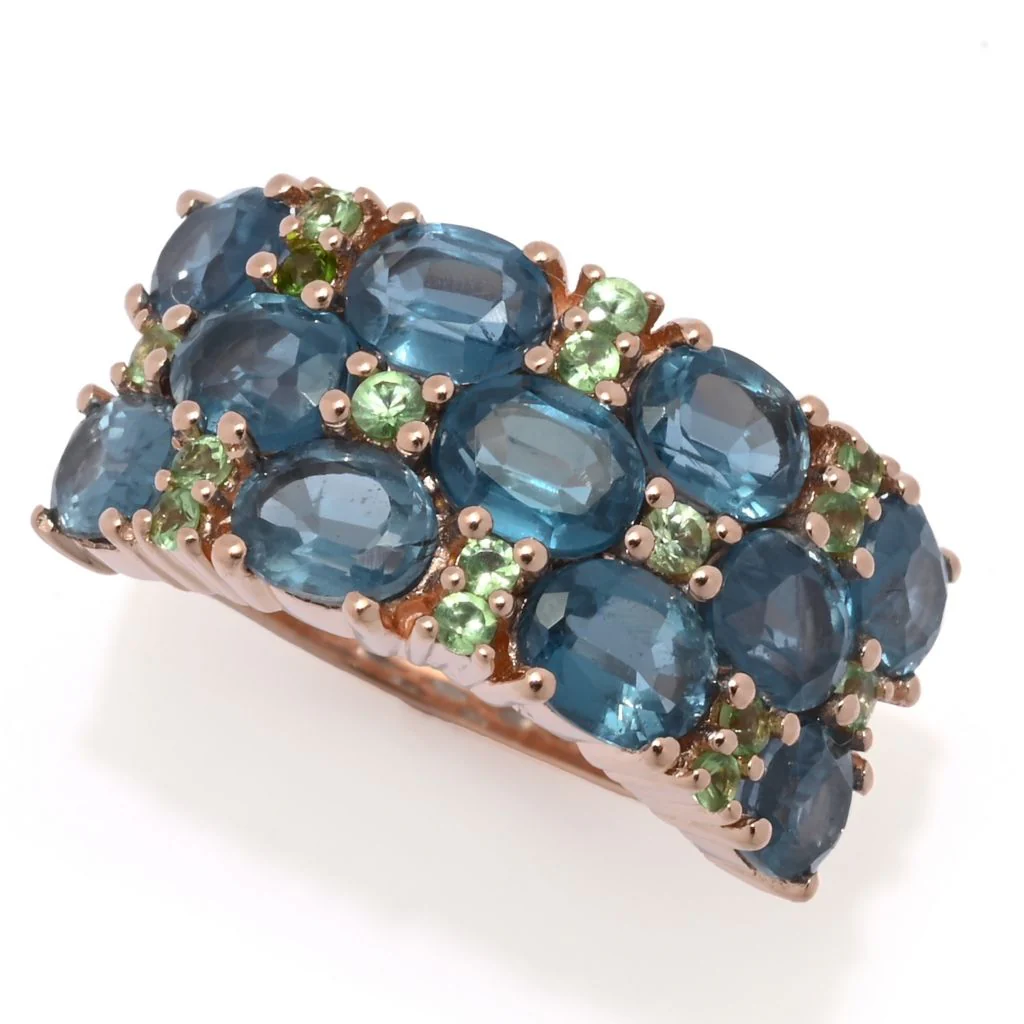 MUSE 18K Rose Vermeil 0.64ctw Kyanite & Tsavorite Triple Row Ring - Image 3